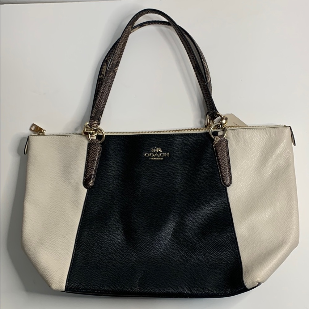 Coach Black and Ivory Pebbled Leather Tote